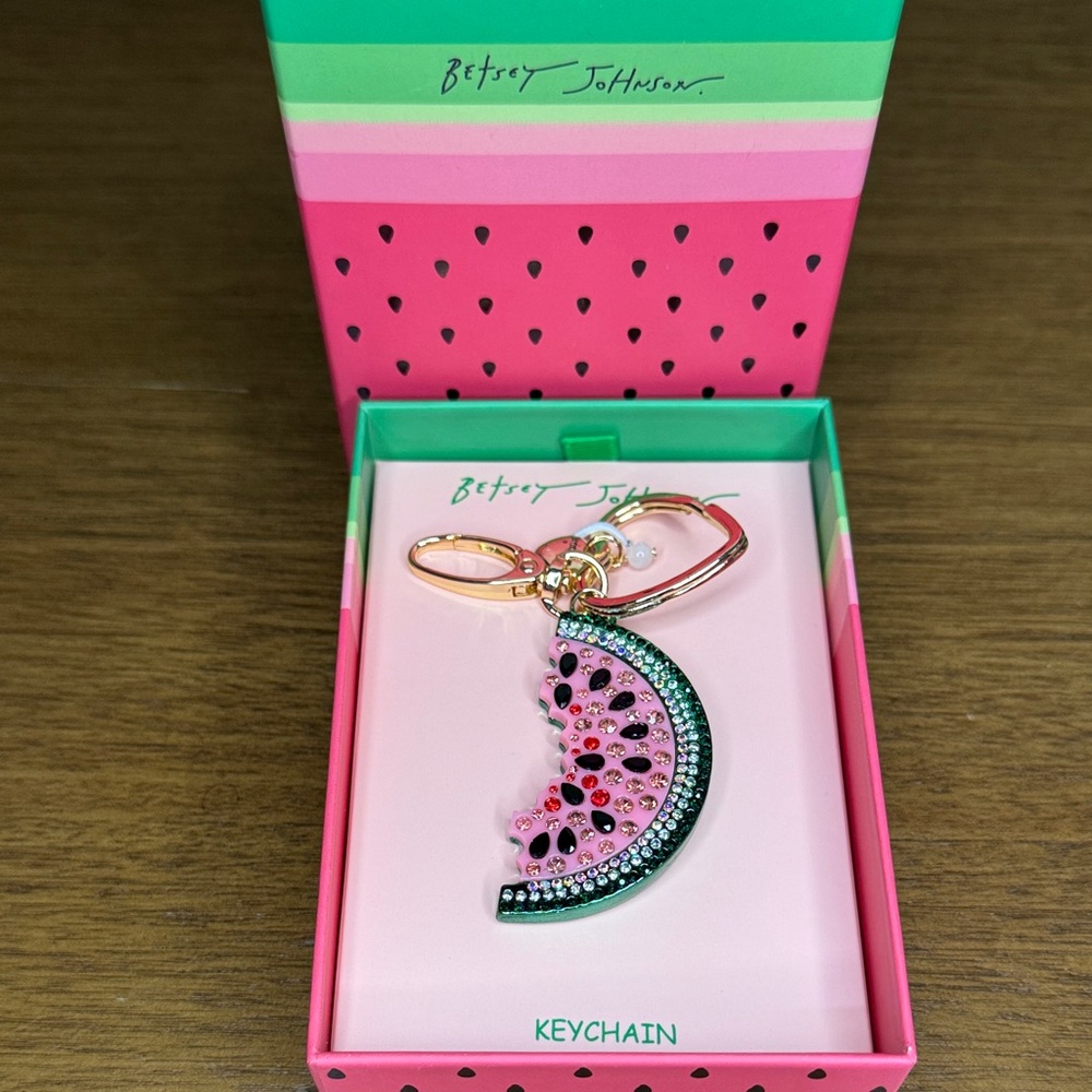 Betsey Johnson Pink and Green Watermelon Charm Keychain